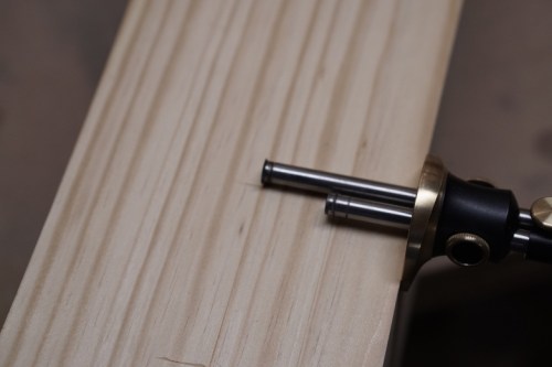 Scribing the mortise walls on the leg.